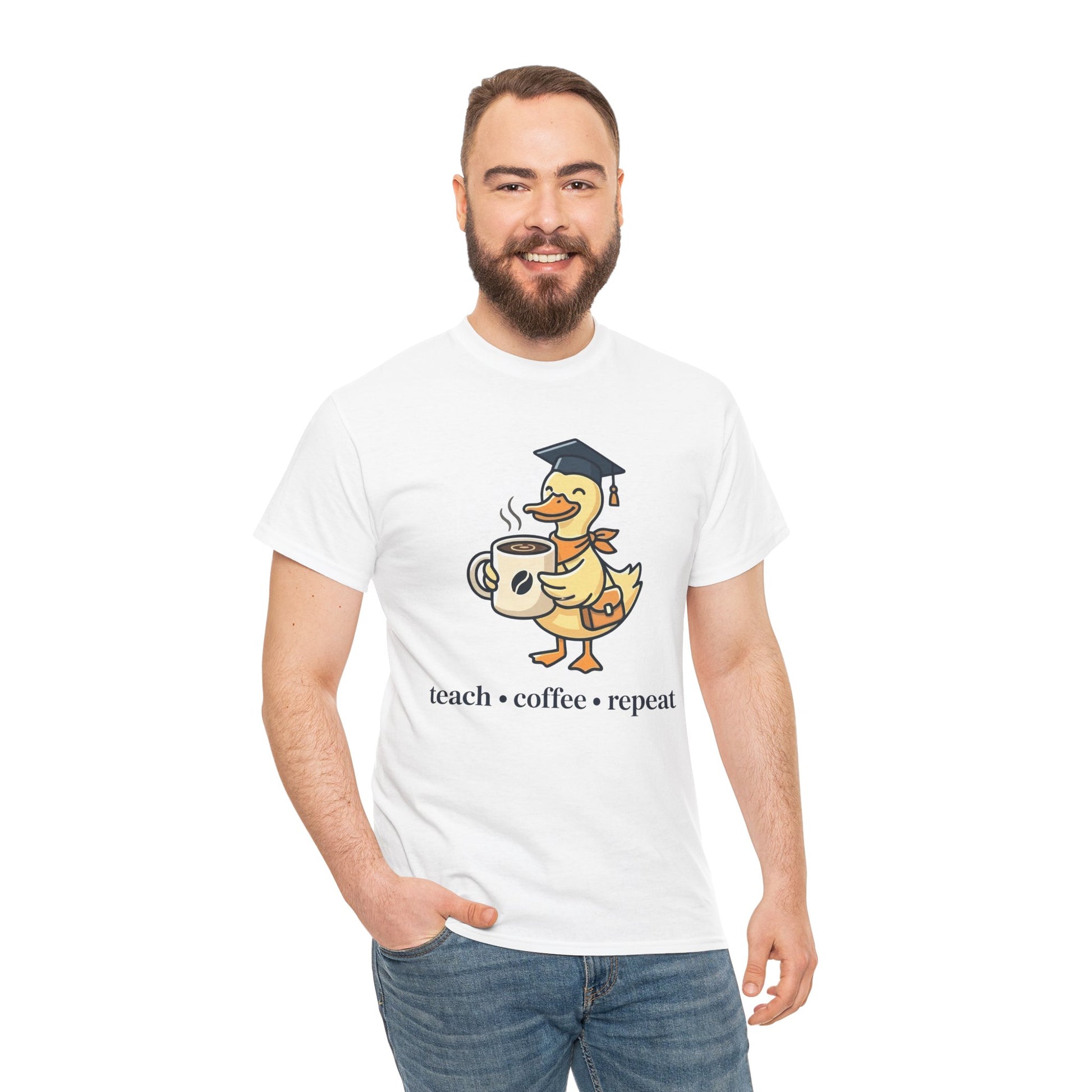 Funny Duck Teacher Shirt Unisex T-shirt Teach Coffee Repeat Gift | TEEZOCA 