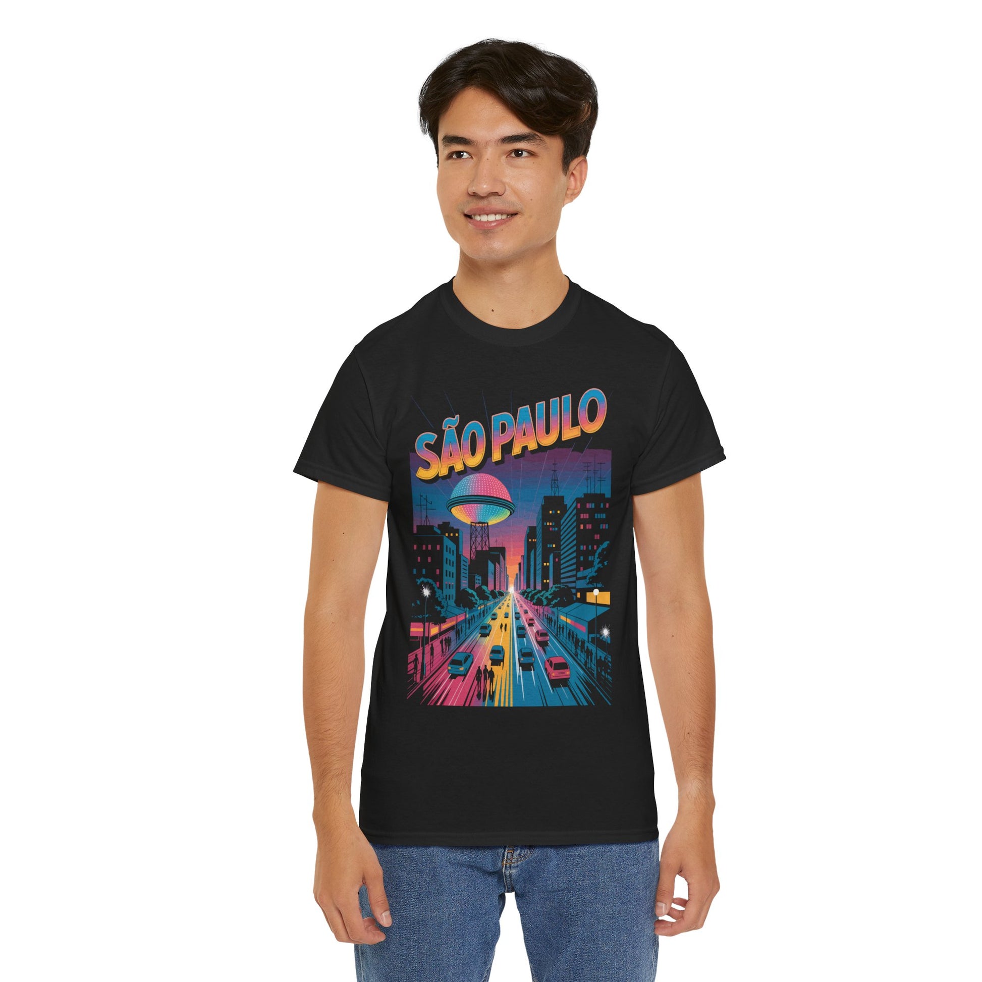 São Paulo Neon Cityscape Unisex T-shirt Urban Streetwear Travel Art | TEEZOCA 