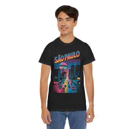 São Paulo Neon Cityscape Unisex T-shirt Urban Streetwear Travel Art | TEEZOCA 