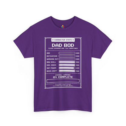 TEEZOCA gamer dad shirt t-shirt showing dad bod character stats and video game dad humor.
