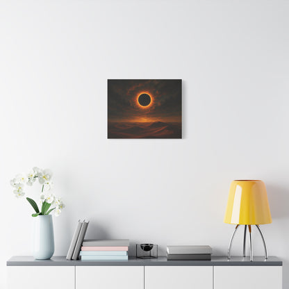 TEEZOCA glowing eclipse desert canvas displayed above a low console in a modern living space.