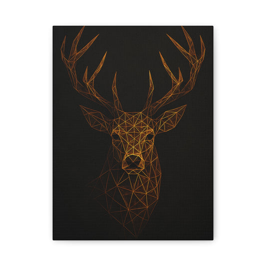 TEEZOCA golden geometric deer canvas print shown flat on black background.