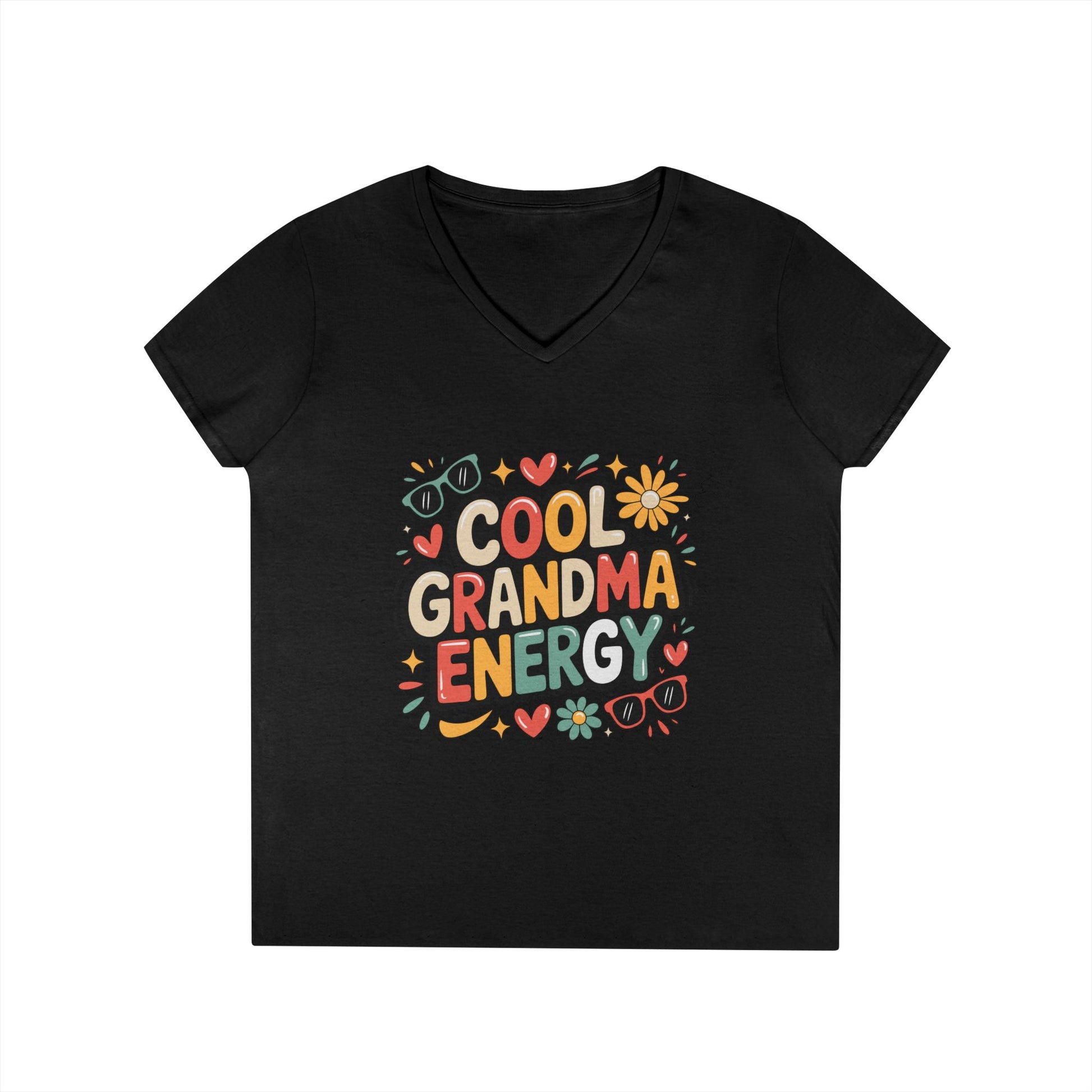 Cool Grandma Energy V-Neck T-Shirt Playful Retro Statement Tee | TEEZOCA 