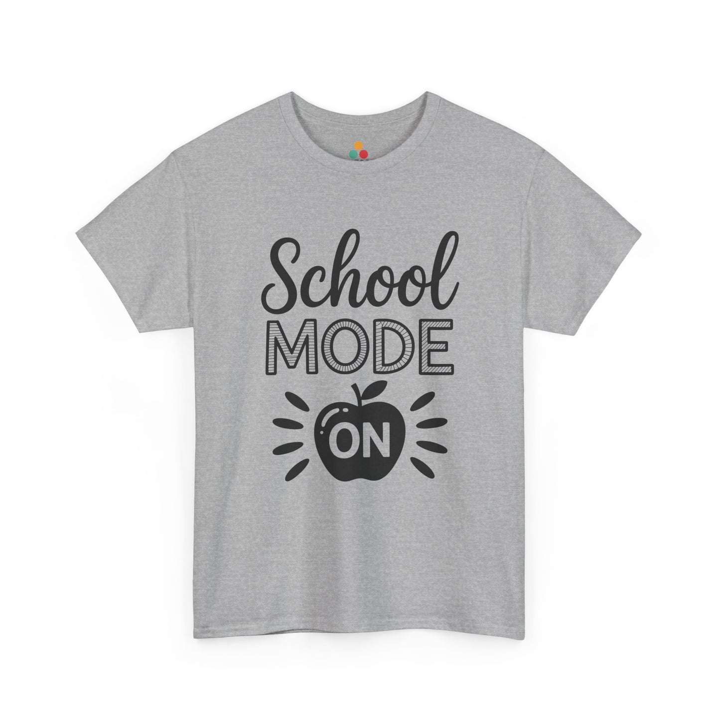TEEZOCA gray “School Mode On” school graphic T‑shirt shown flat.