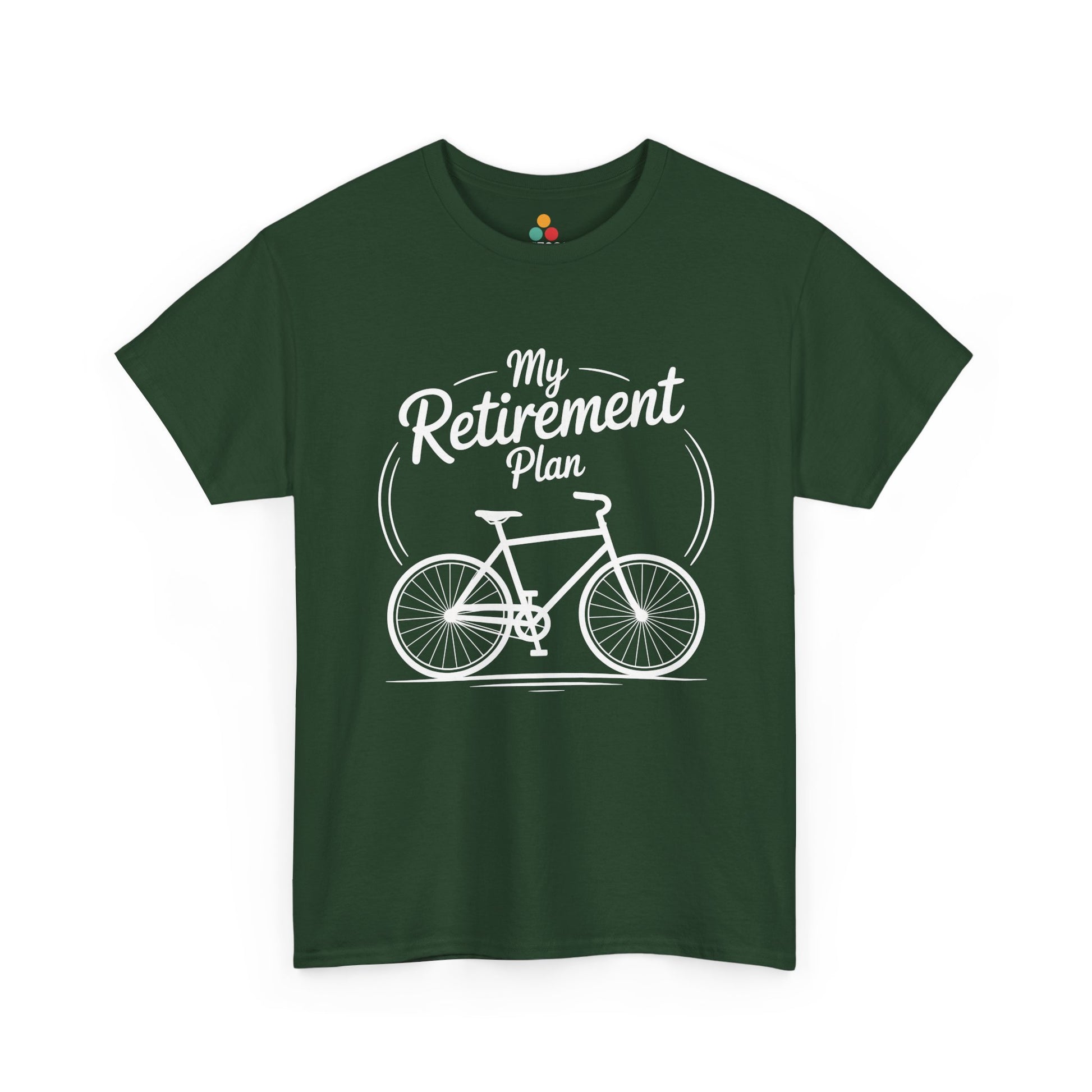 TEEZOCA green My Retirement Bike novelty T-shirt flat lay.
