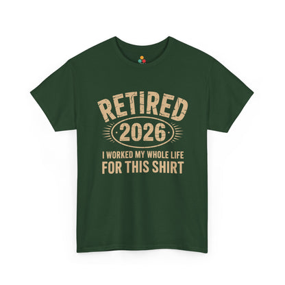 TEEZOCA green Retired 2026 sarcastic retiree T-shirt flat lay.