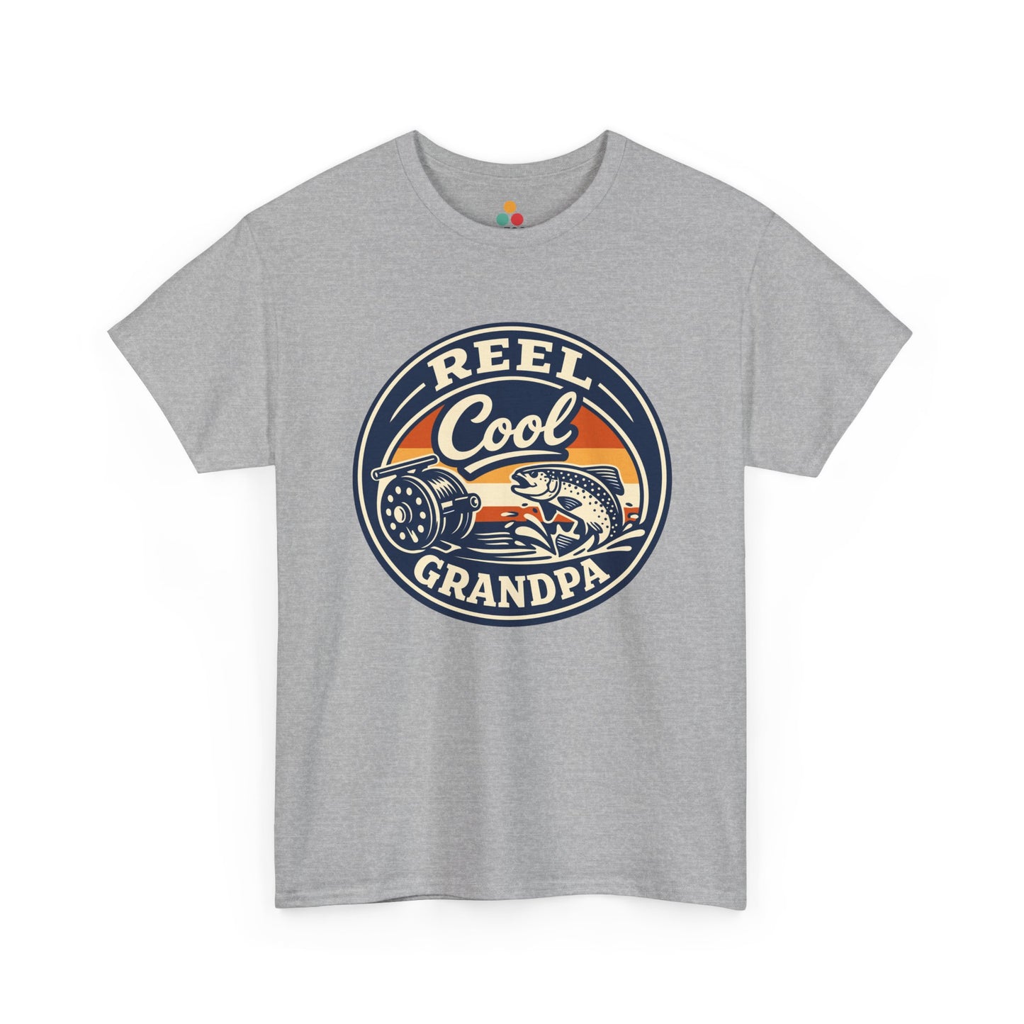 TEEZOCA grey 'Reel Cool Grandpa' graphic T-shirt shown flat.