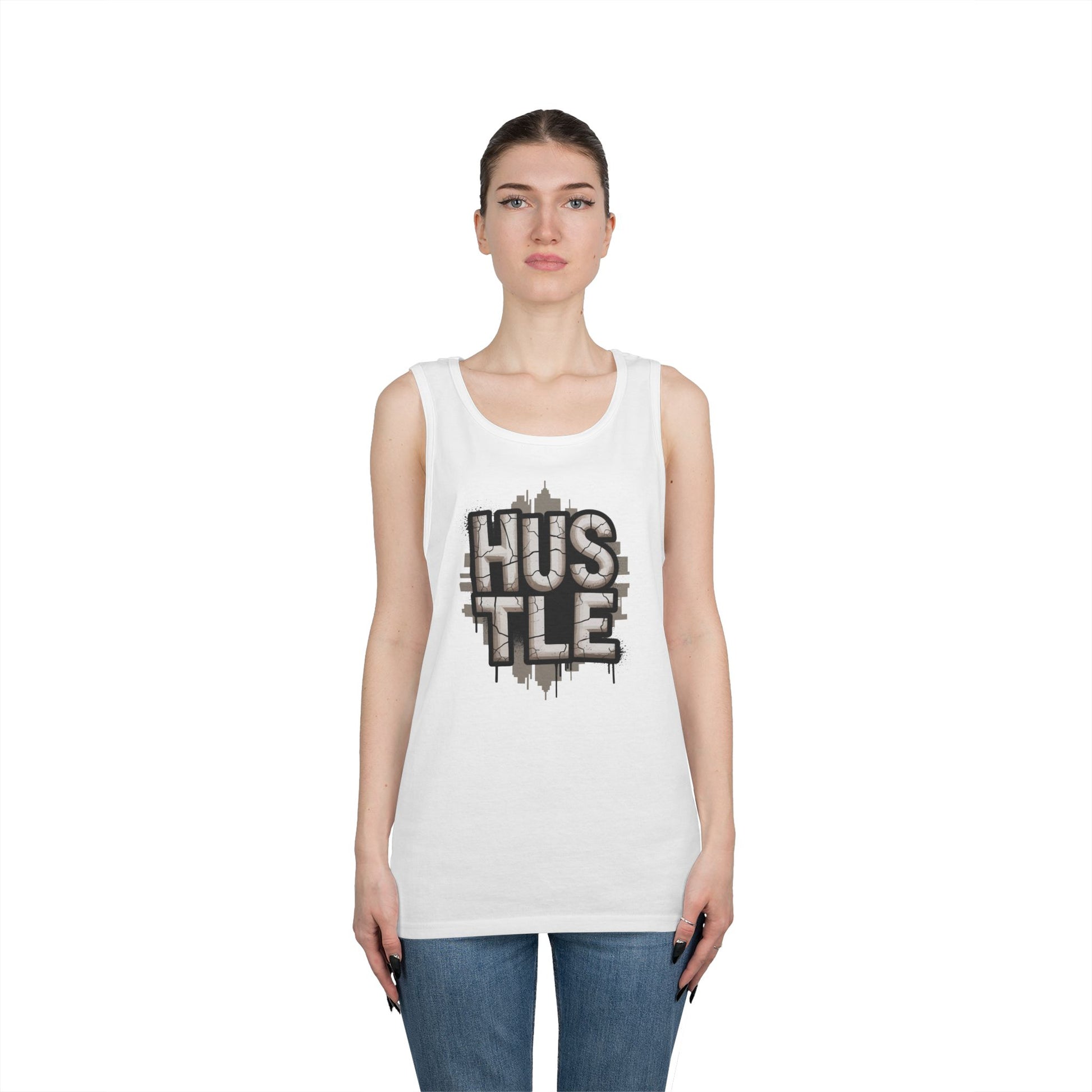 HUSTLE Cracked Street Typography Skyline Unisex Tank Top for Grind Mode | TEEZOCA 