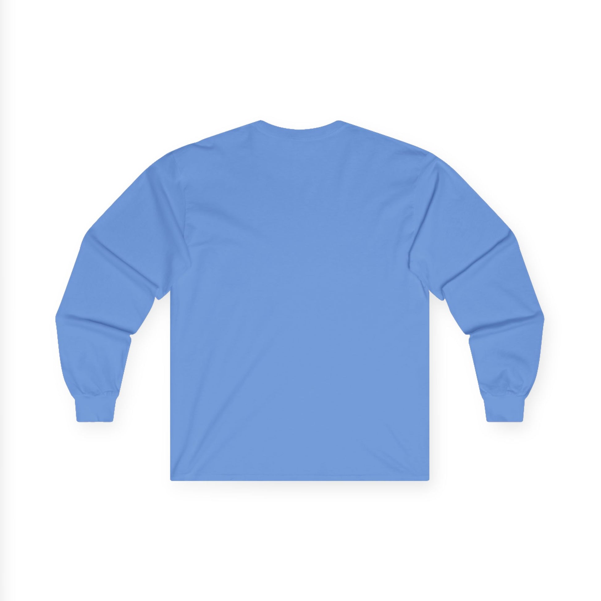 TEEZOCA grow through what you go through floral design on unisex long-sleeve t-shirt Blue long-sleeve shirt on a white background