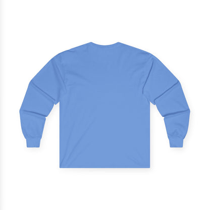 TEEZOCA grow through what you go through floral design on unisex long-sleeve t-shirt Blue long-sleeve shirt on a white background