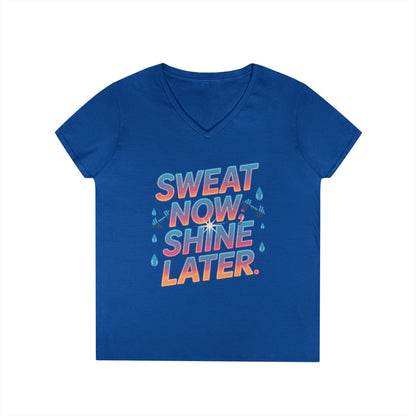Sweat Now Shine Later Motivational Fitness V-Neck T-Shirt | TEEZOCA 
