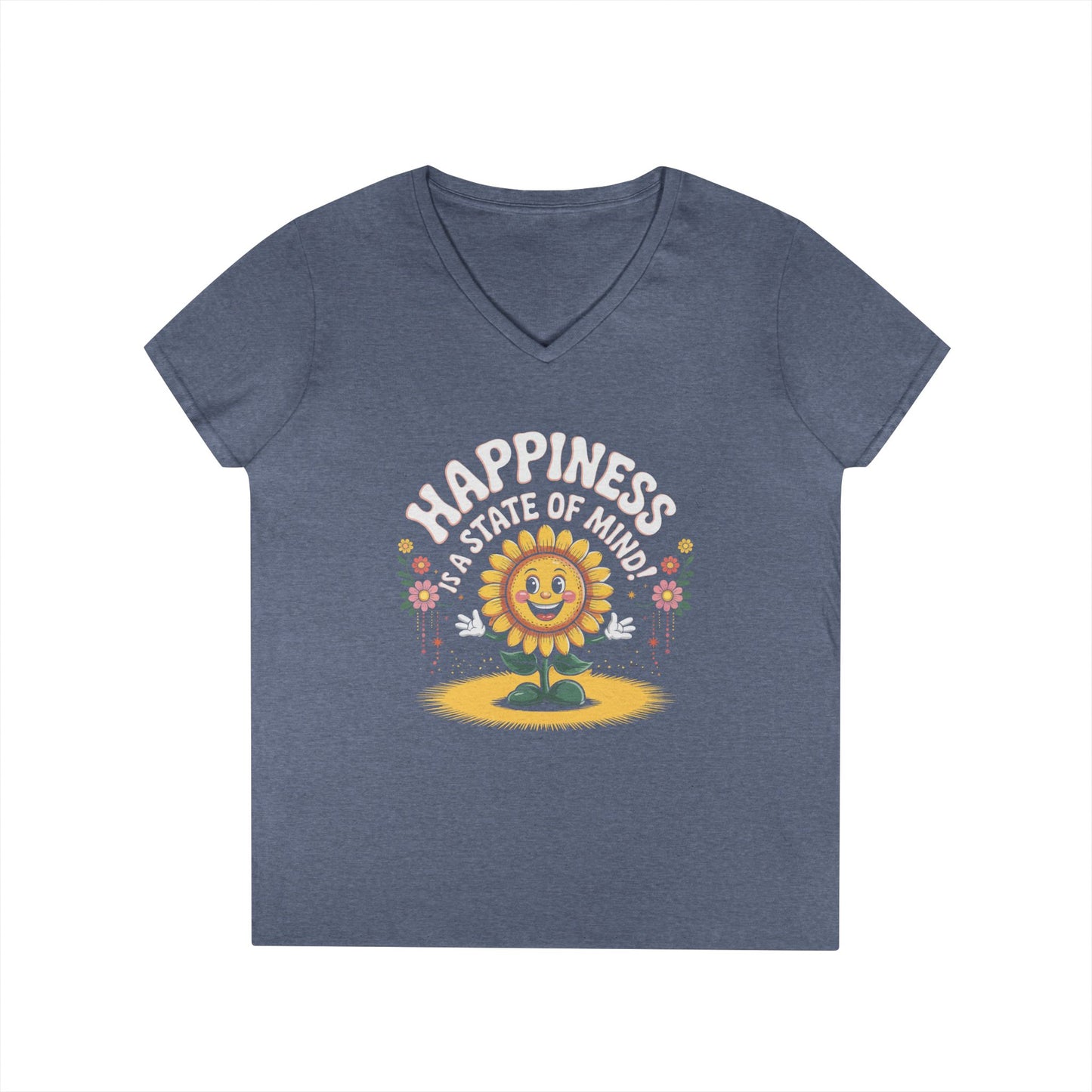 Happy Pines Ladies’ V-Neck T-Shirt Positive Quote Floral Design | TEEZOCA 
