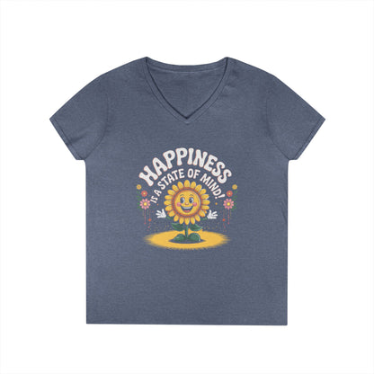 Happy Pines Ladies’ V-Neck T-Shirt Positive Quote Floral Design | TEEZOCA 