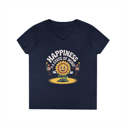 Happy Pines Ladies’ V-Neck T-Shirt Positive Quote Floral Design | TEEZOCA 