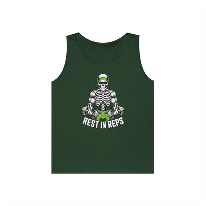 Rest In Reps Skull Gym Graphic Unisex Tank Top for Lifters and Hustlers | TEEZOCA 