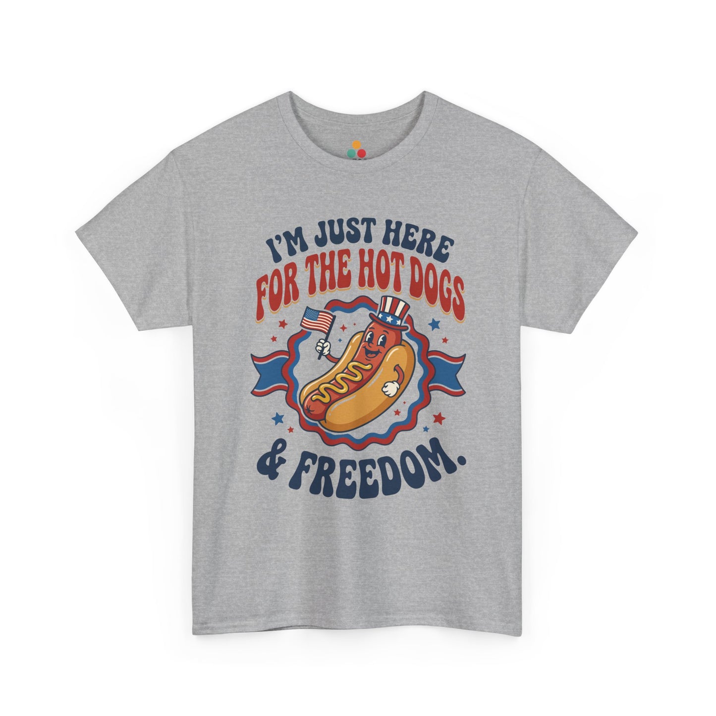 TEEZOCA heather grey everyday short-sleeve shirt with the colorful hot dog 4th of july design
