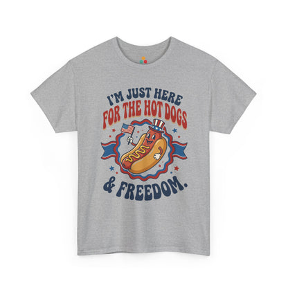 TEEZOCA heather grey everyday short-sleeve shirt with the colorful hot dog 4th of july design