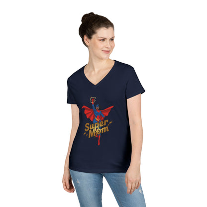 Super Mom Empowerment Graphic V-Neck T-Shirt for Confident Women | TEEZOCA 