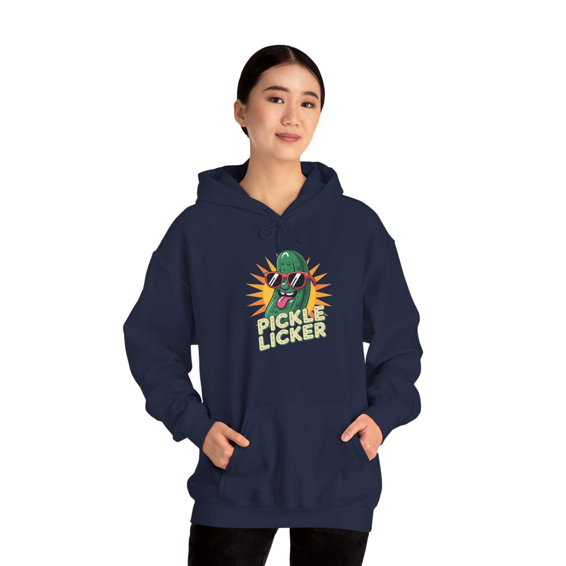 TEEZOCA humorous pickle slogan Unisex Heavy Blend Hoodie with bold illustration - Pickle Licker Funny Graphic Unisex Heavy Blend Hoodie | TEEZOCA 