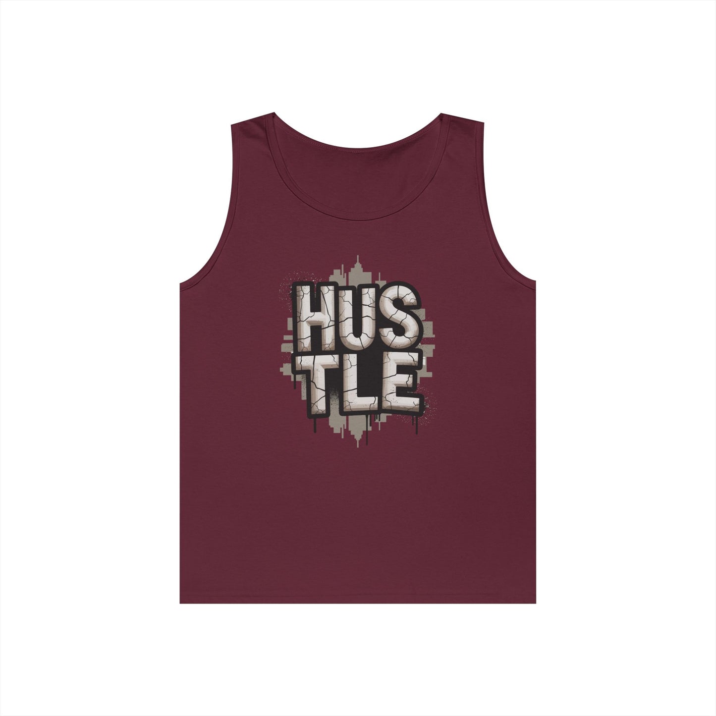 HUSTLE Cracked Street Typography Skyline Unisex Tank Top for Grind Mode | TEEZOCA 