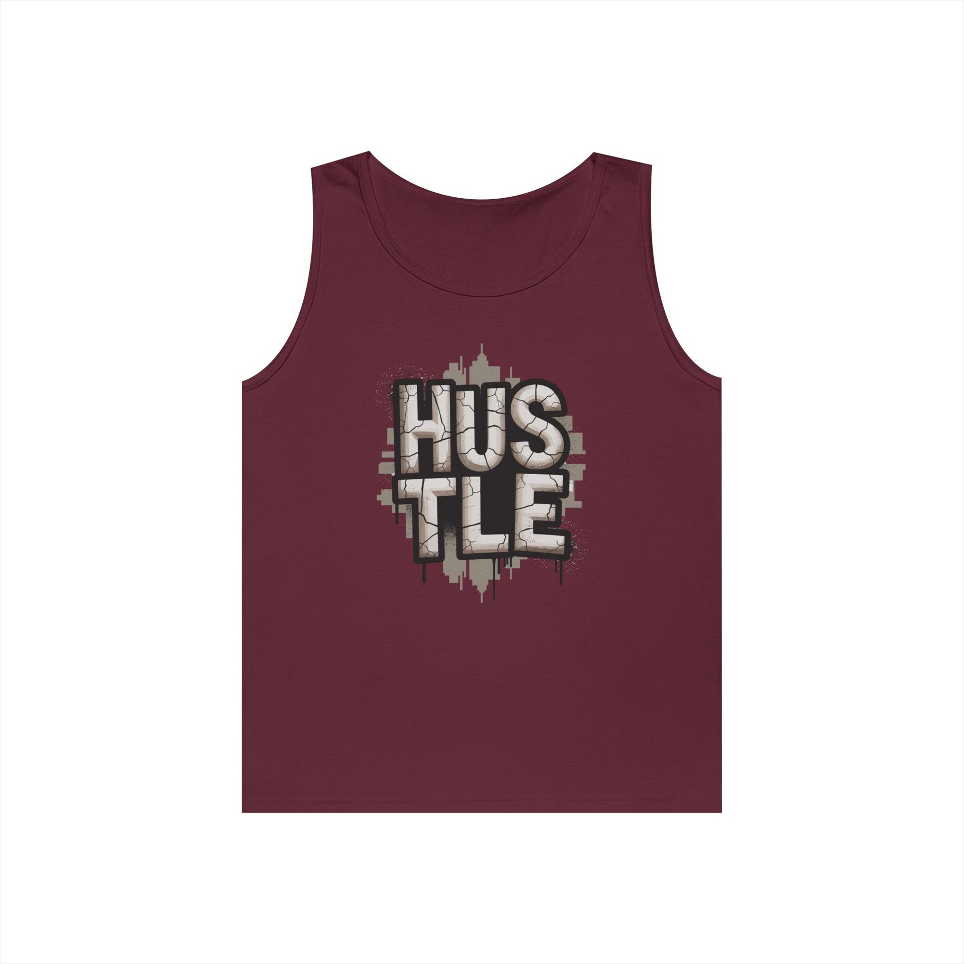 HUSTLE Cracked Street Typography Skyline Unisex Tank Top for Grind Mode | TEEZOCA 