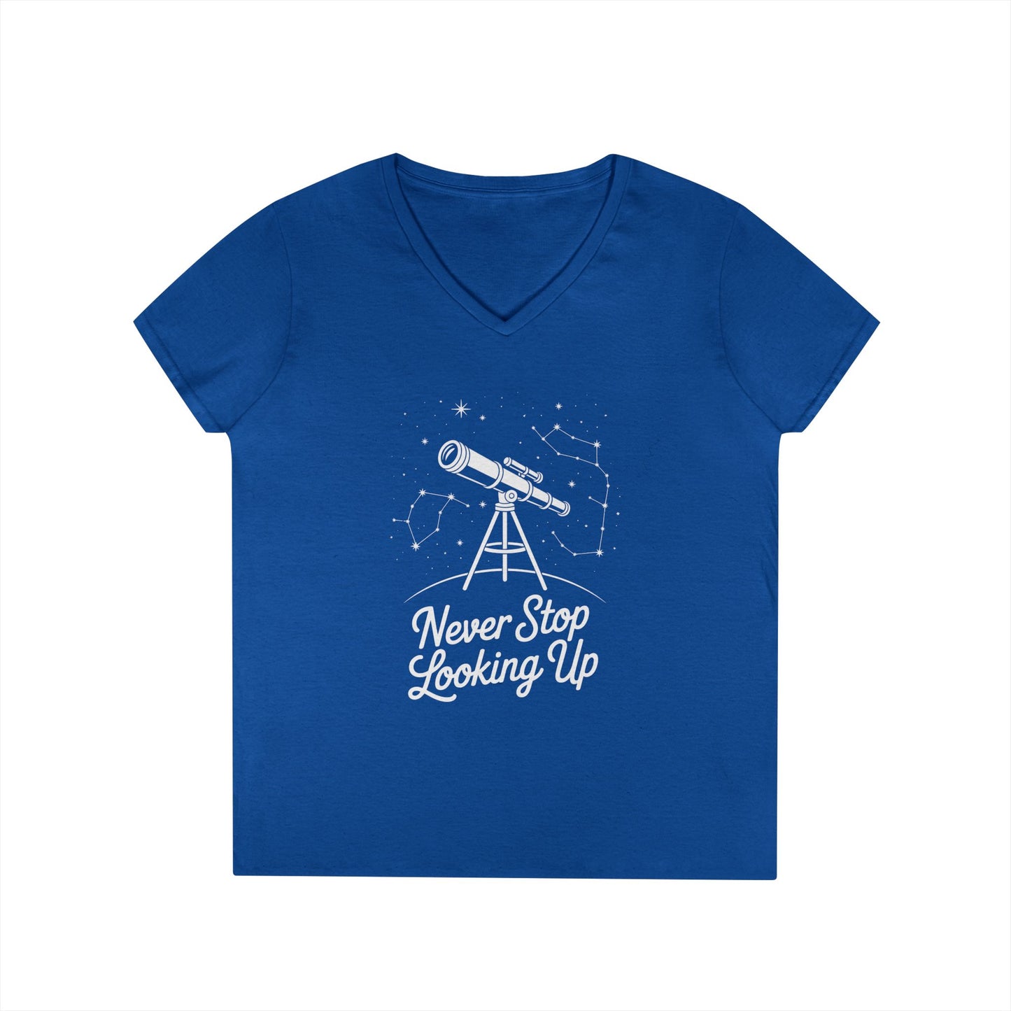 Never Stop Looking Up Women’s V-Neck T-Shirt Astronomy Quote | TEEZOCA 
