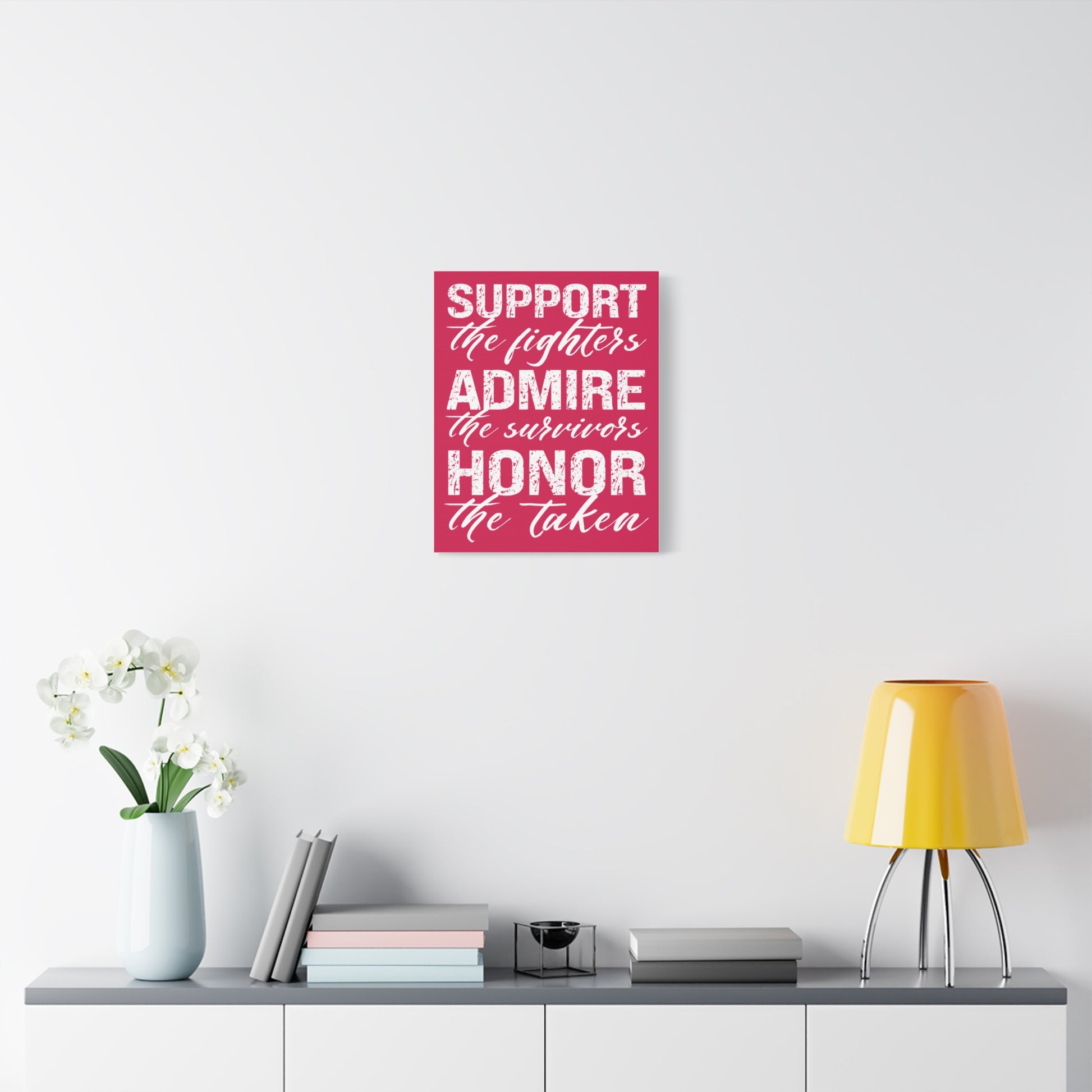 TEEZOCA inspirational awareness quote canvas displayed over a low console with decor.