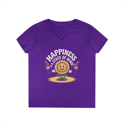 Happy Pines Ladies’ V-Neck T-Shirt Positive Quote Floral Design | TEEZOCA 