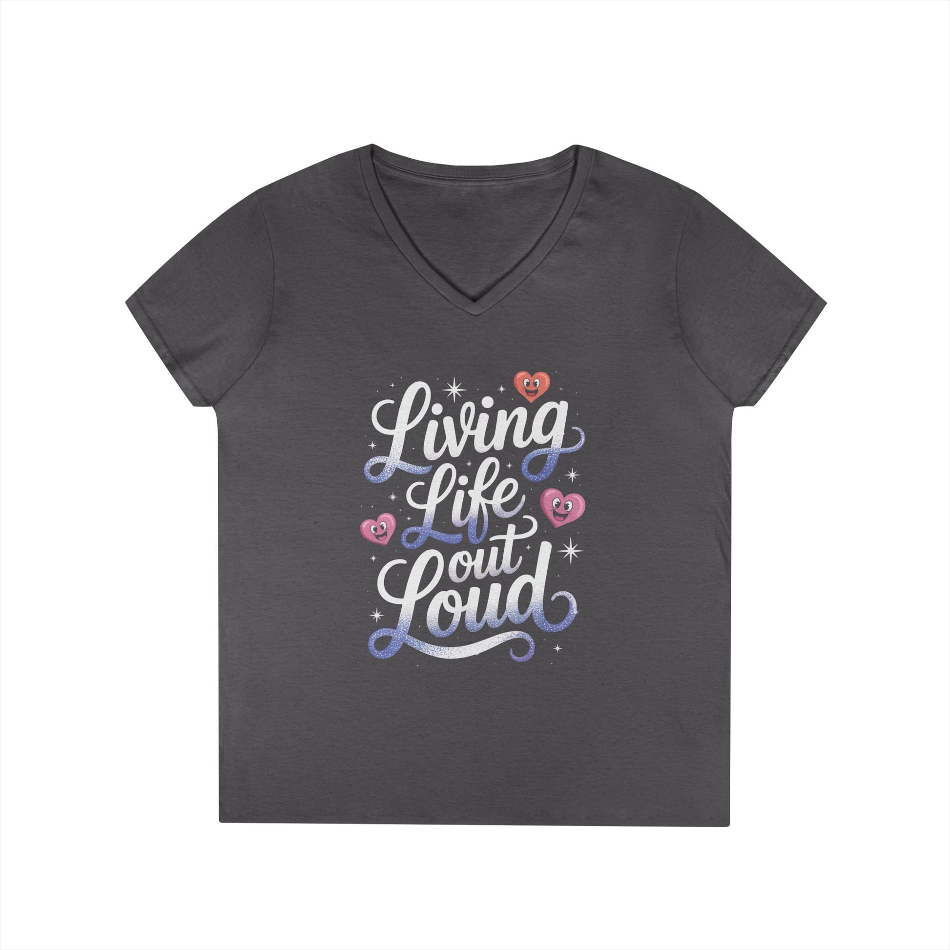 Living Life Out Loud Quote V-Neck T-Shirt for Women | TEEZOCA 