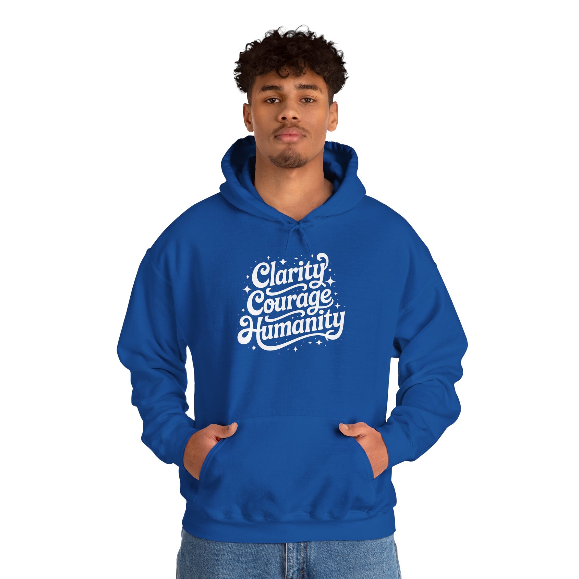 TEEZOCA inspirational quote design Unisex Heavy Blend Hoodie modern streetwear - Clarity Courage Humanity Typography Unisex Heavy Blend Hoodie | TEEZOCA 