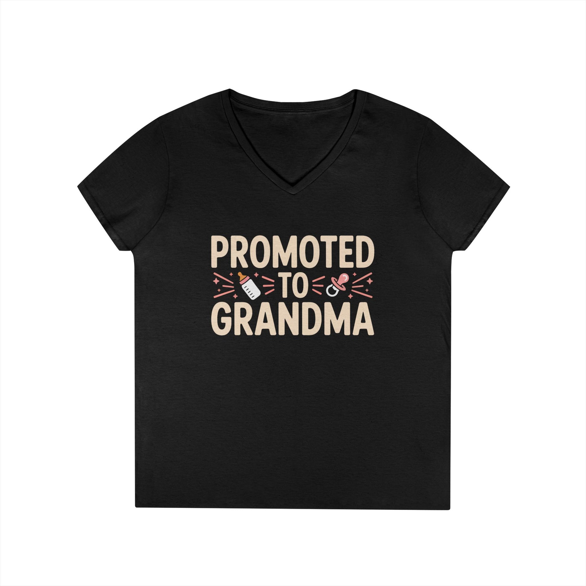 Promoted to Grandma V-Neck T-Shirt Cute Announcement Tee for Women | TEEZOCA 