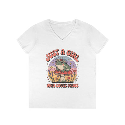 Just a Girl Who Loves Frogs Cute Nature Art V-Neck T-Shirt | TEEZOCA 