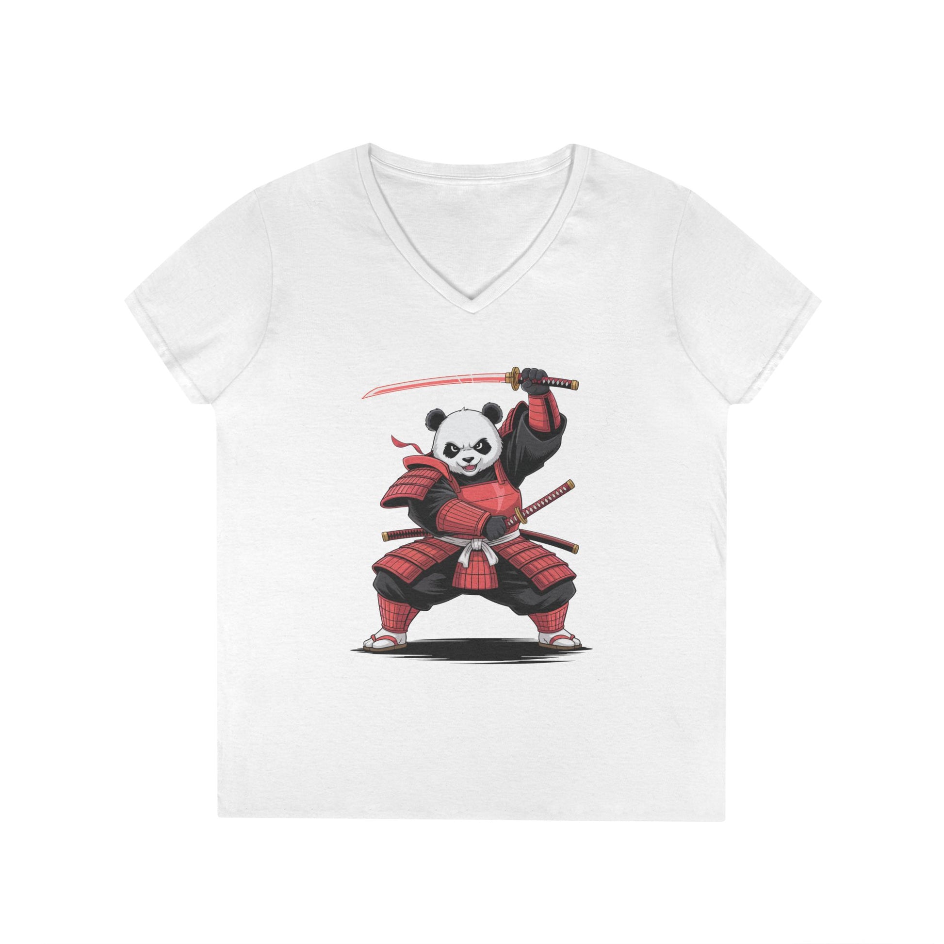 Samurai Panda Warrior Art Ladies’ V-Neck T-Shirt Bold Street Style | TEEZOCA 