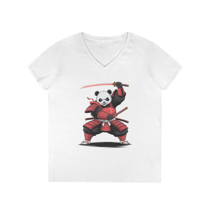 Samurai Panda Warrior Art Ladies’ V-Neck T-Shirt Bold Street Style | TEEZOCA 