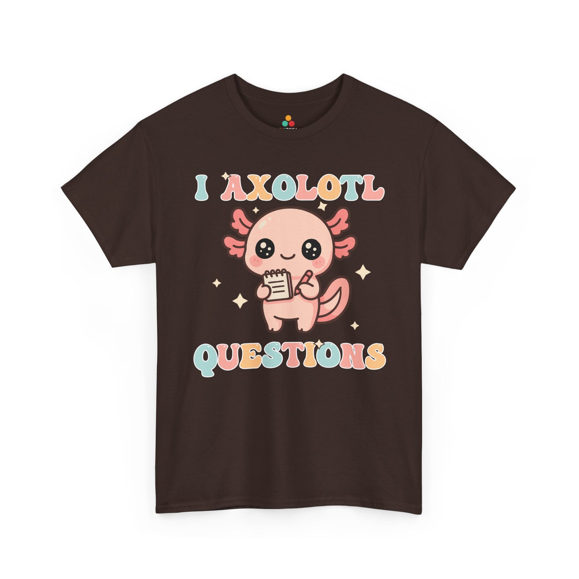 TEEZOCA kawaii axolotl holding notebook Unisex T-shirt design I Axolotl Questions Cute Kawaii Axolotl Pun Unisex T-shirt | TEEZOCA 