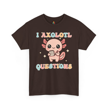 TEEZOCA kawaii axolotl holding notebook Unisex T-shirt design I Axolotl Questions Cute Kawaii Axolotl Pun Unisex T-shirt | TEEZOCA 