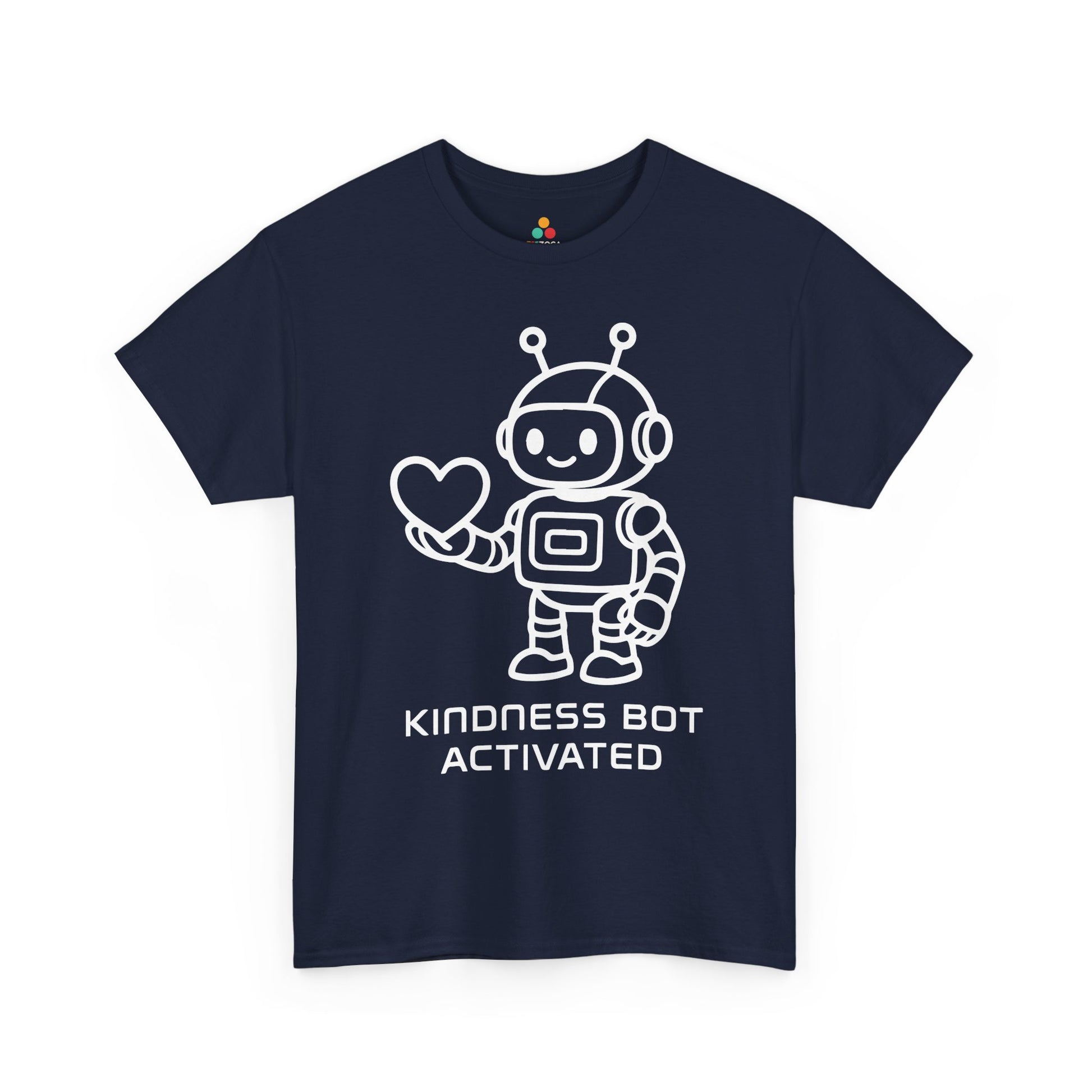 TEEZOCA kindness message Unisex T-shirt cute robot holding heart Kindness Bot Activated Unisex T-Shirt | Unity Day Kindness Message Tee | TEEZOCA 