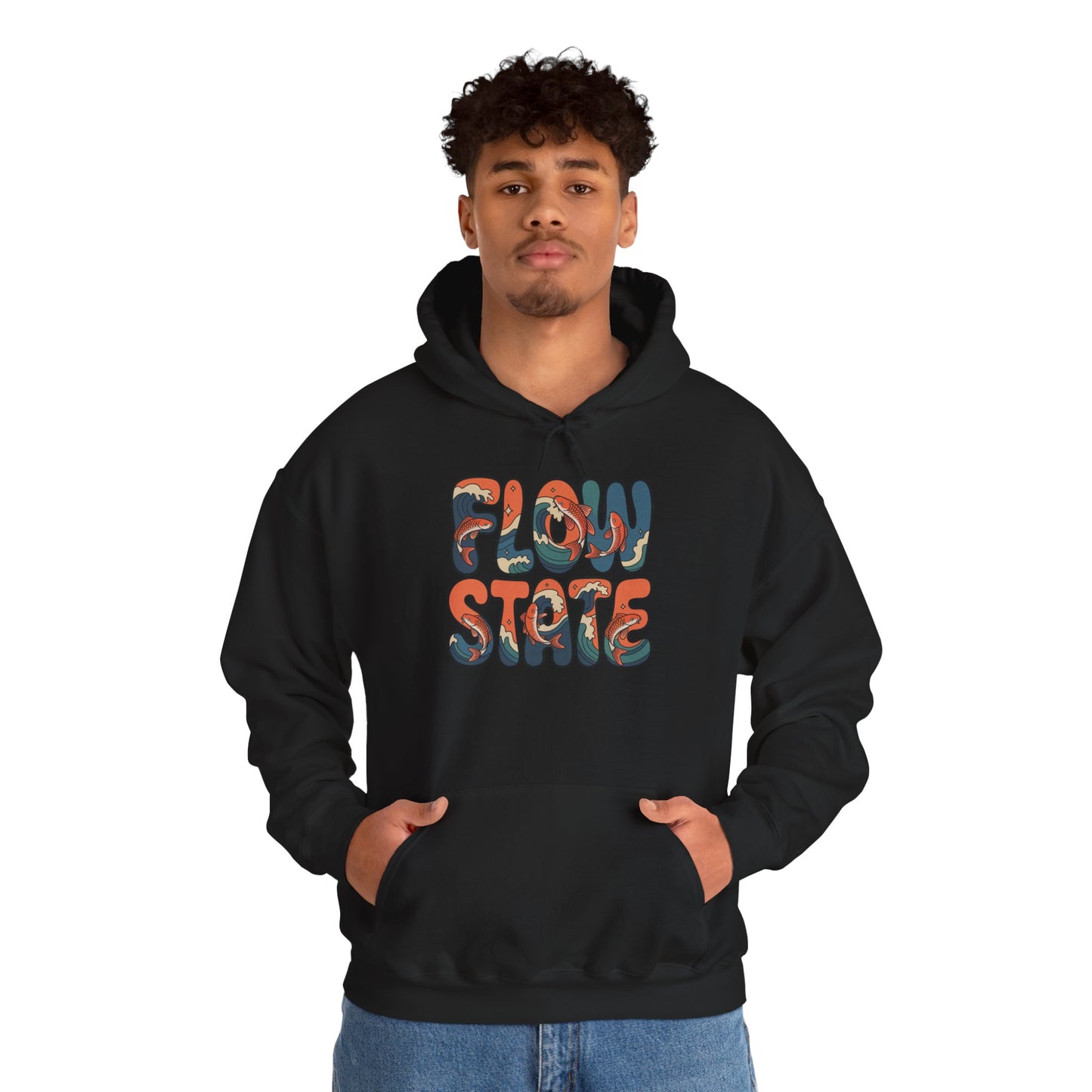 TEEZOCA koi fish wave typography Unisex Heavy Blend Hoodie