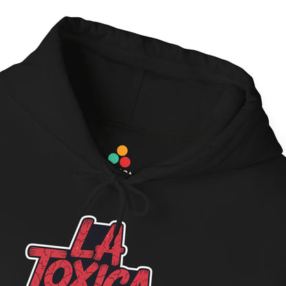 TEEZOCA la toxica slogan Unisex Heavy Blend Hoodie with red lips artwork - La Toxica Bold Lips Graphic Women Heavy Blend Hoodie | TEEZOCA 