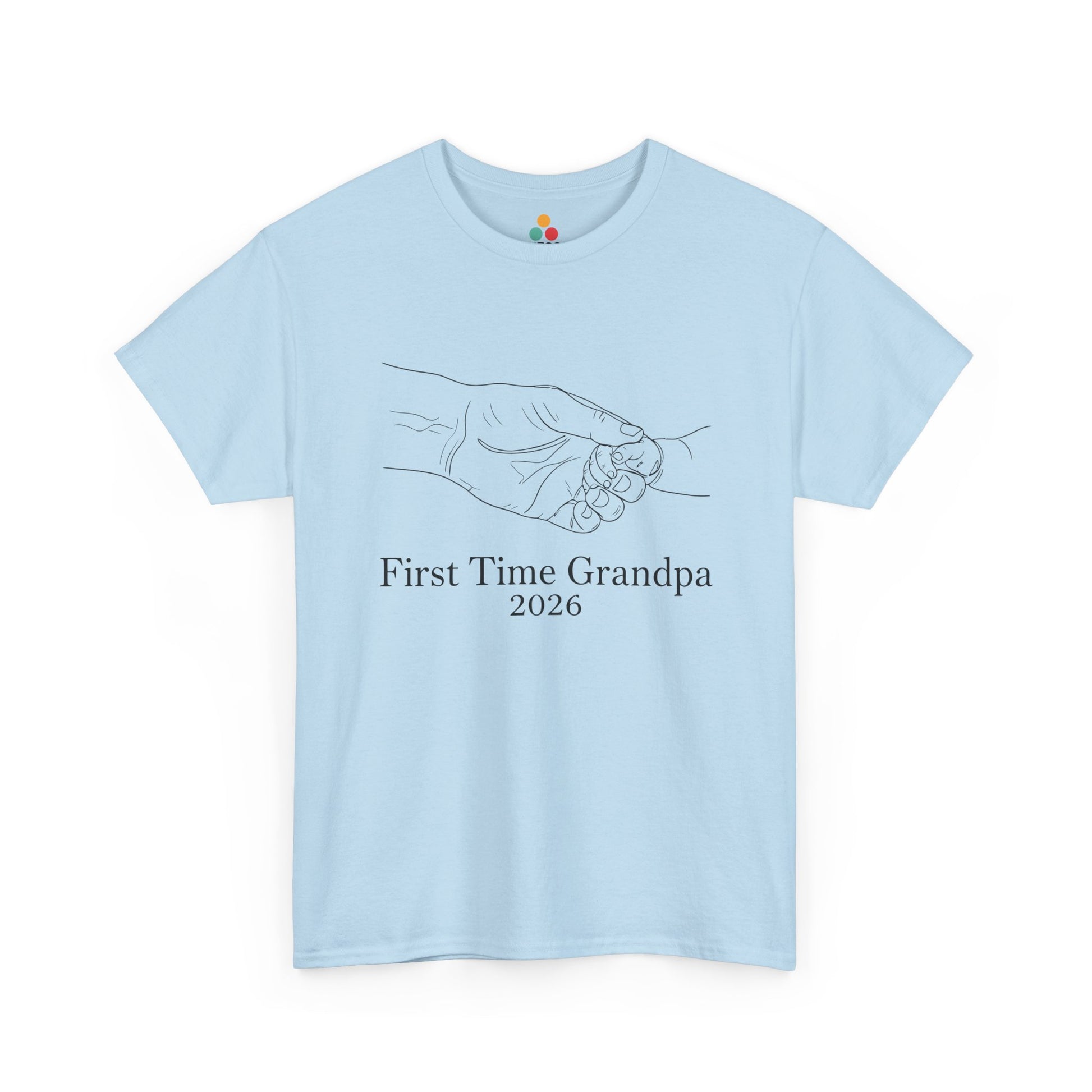 TEEZOCA light blue “First Time Grandpa 2026” first time grandpa t-shirt shown flat.