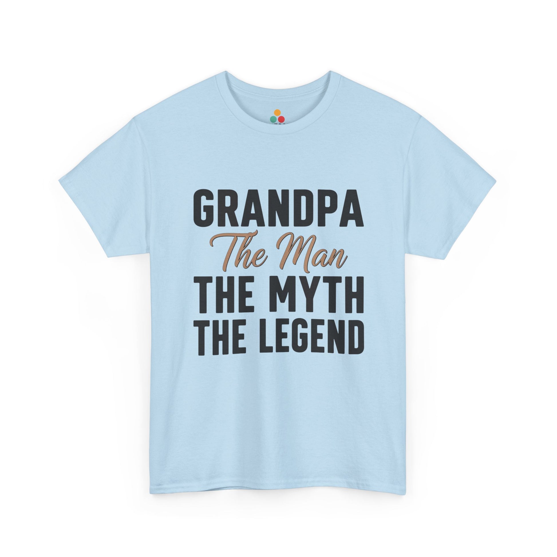 TEEZOCA light blue “Grandpa The Man The Myth The Legend” typography graphic tee shown flat.