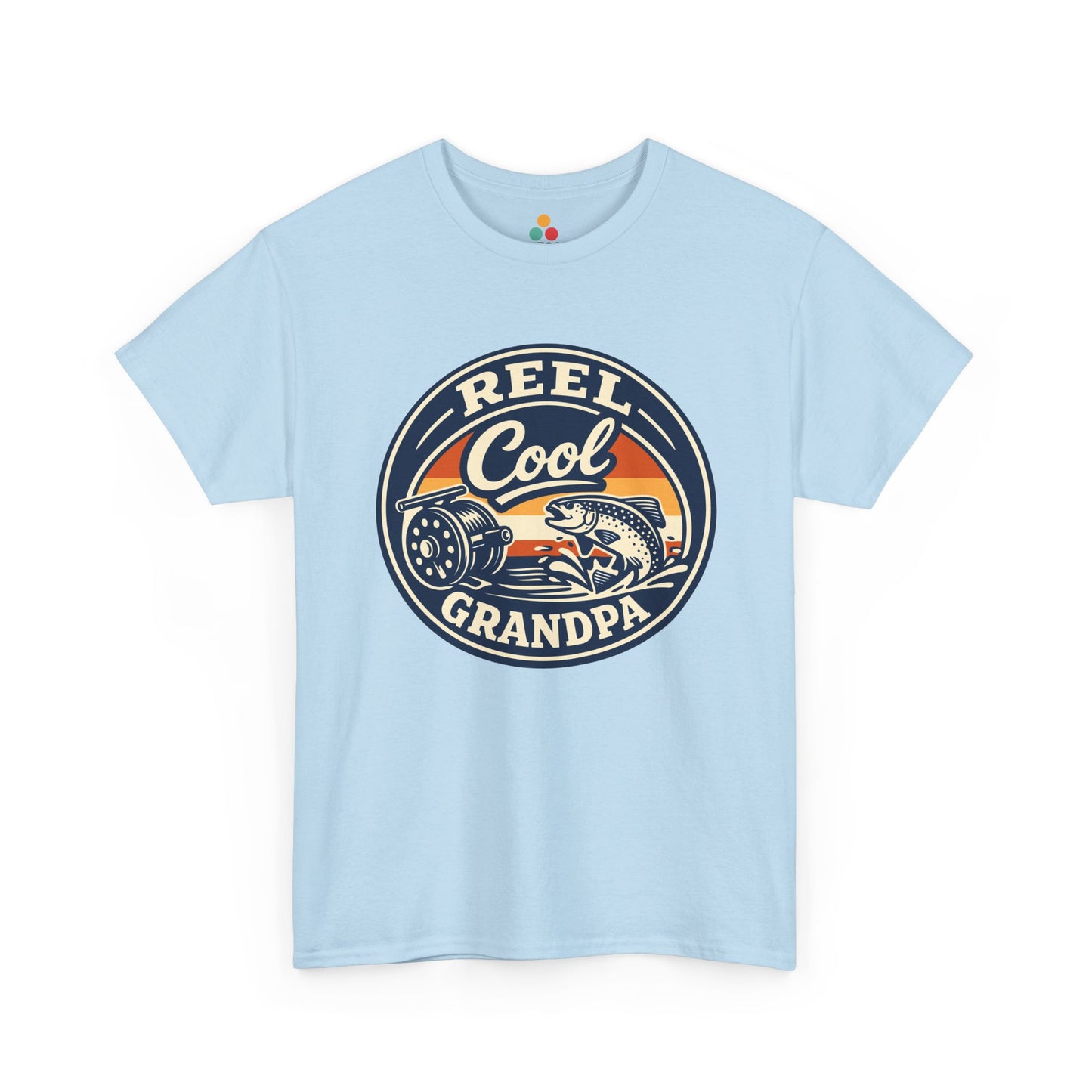 TEEZOCA light blue 'Reel Cool Grandpa' graphic T-shirt shown flat.