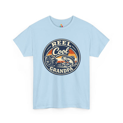 TEEZOCA light blue 'Reel Cool Grandpa' graphic T-shirt shown flat.