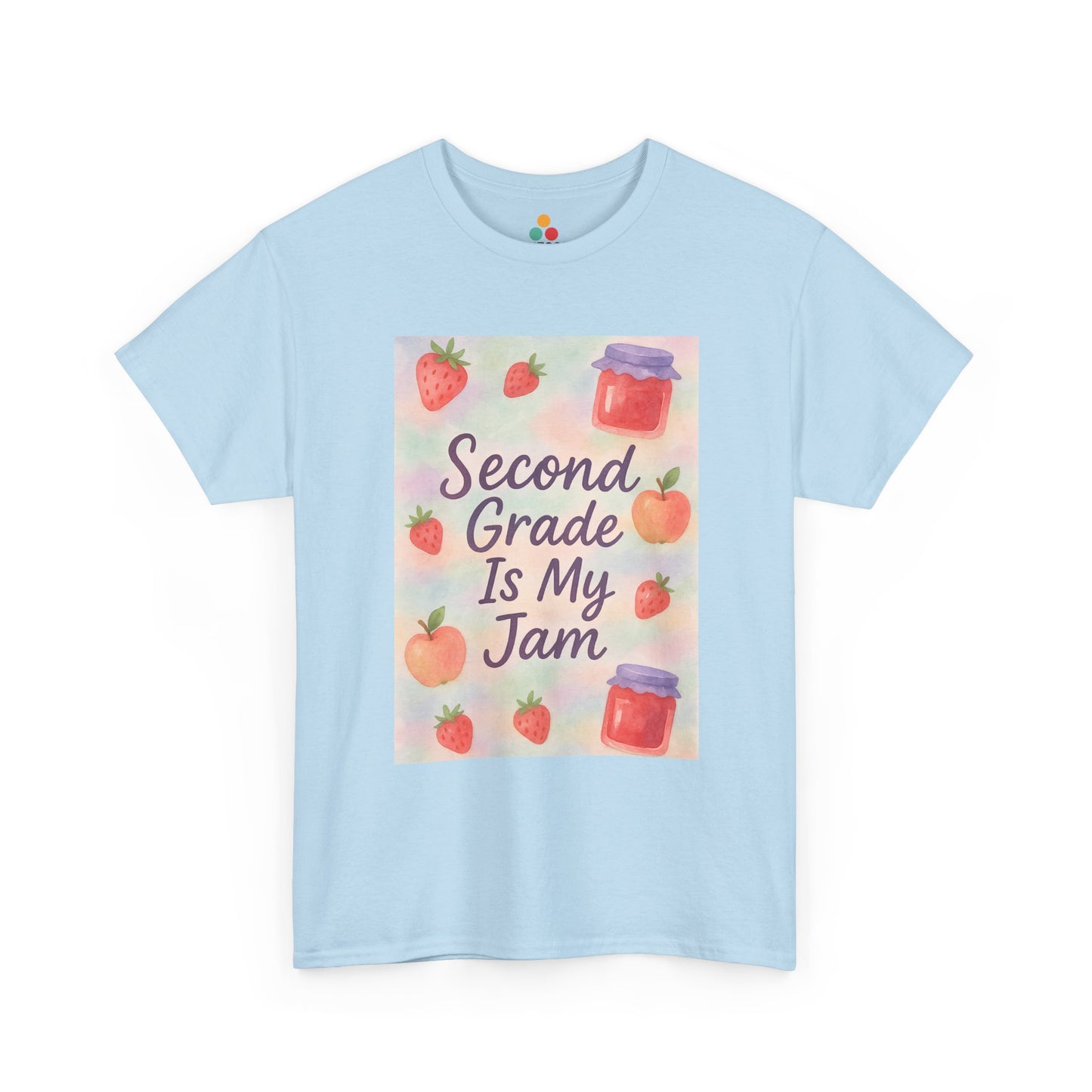 TEEZOCA light blue casual short-sleeve shirt printed with the pastel second-grade teacher design.