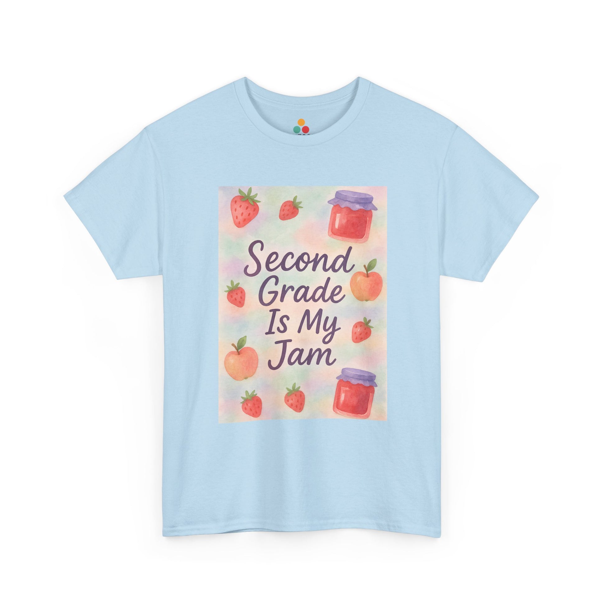 TEEZOCA light blue casual short-sleeve shirt printed with the pastel second-grade teacher design.