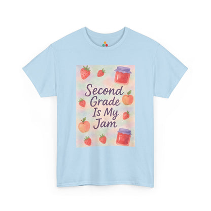TEEZOCA light blue casual short-sleeve shirt printed with the pastel second-grade teacher design.