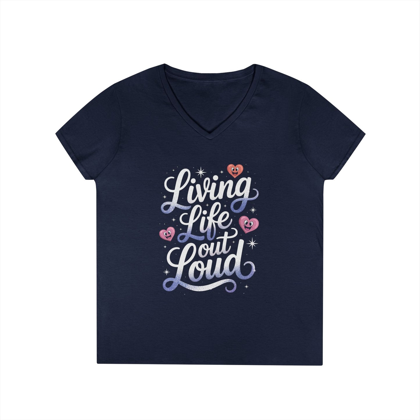Living Life Out Loud Quote V-Neck T-Shirt for Women | TEEZOCA 
