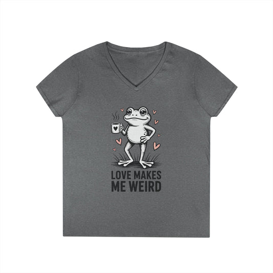 Love Makes Me Weird Frog Graphic V-Neck T-Shirt for Women | TEEZOCA 