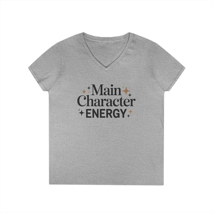 Main Character Energy Minimal Quote V-Neck T-Shirt for Women | TEEZOCA 