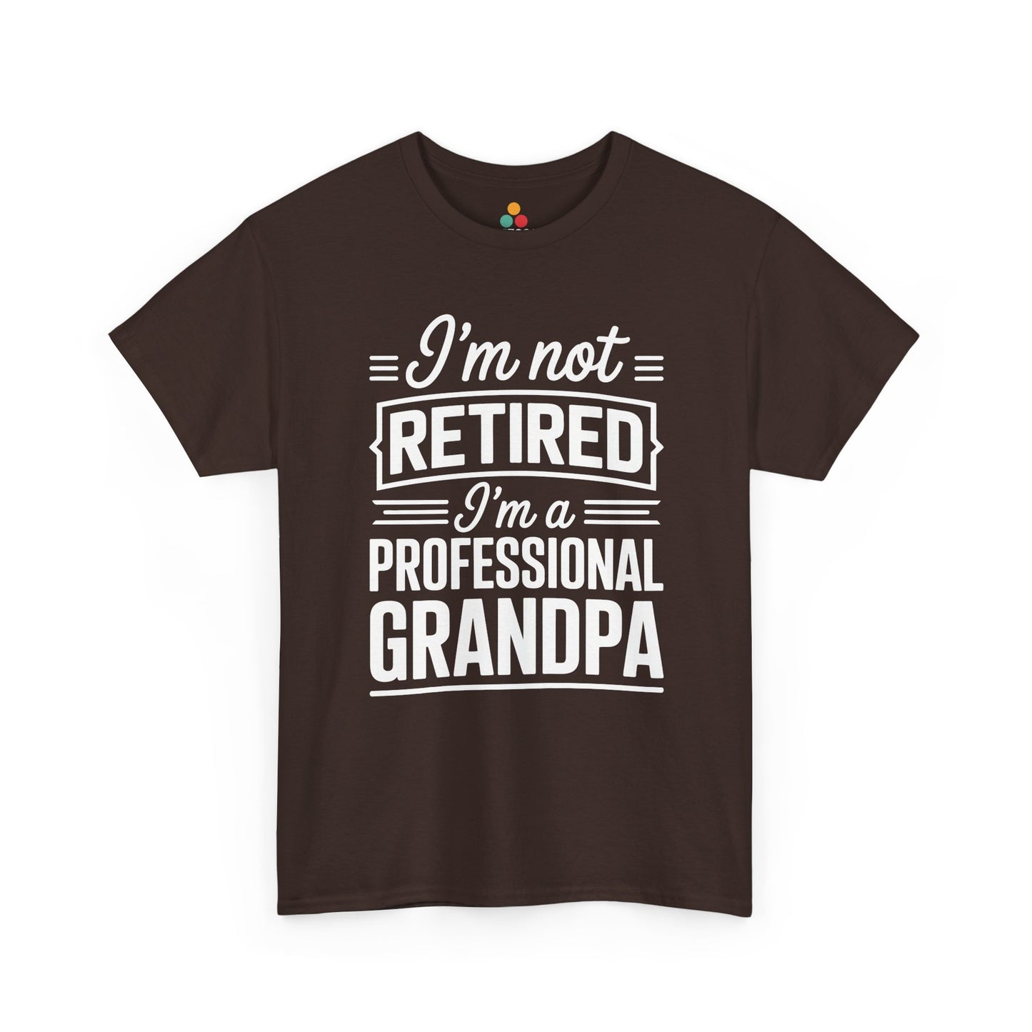 TEEZOCA maroon “I'm not retired professional grandpa” graphic tee displayed flat.